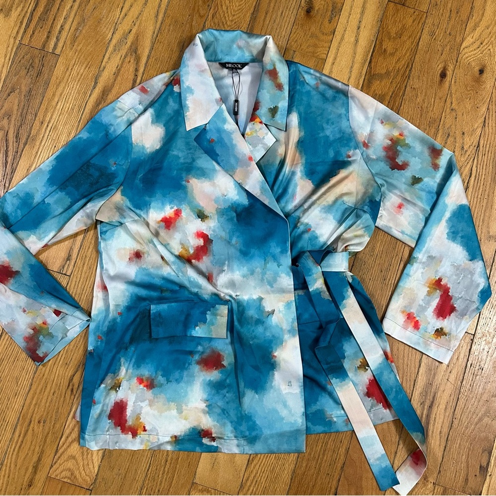 NWT Misook Watercolor Side Tie Crepe Tailored Jacket Size XL - Picture 4 of 9